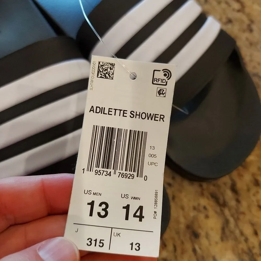 Adidas Adilette Cloudfoam Shower Slides - Core Black / Cloud White NWT Men's 13